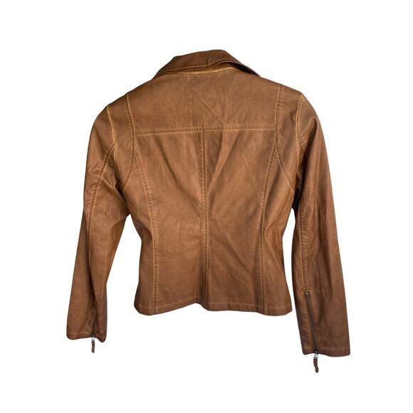 MAX STUDIO, SIZE L, BROWN FAUX LEATHER MOTORCYCLE JACKET - Picture 2 of 7